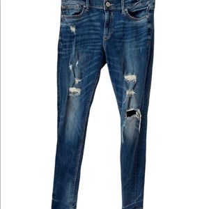 Express Distressed Mid Rise Stretch Denim Skinny Leg Jean Jeggings Size 8